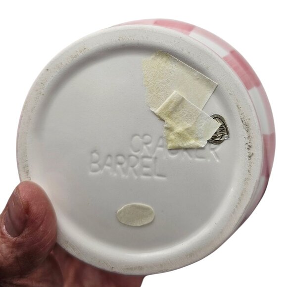 Vintage Cracker Barrel Creamer & Sugar Ceramic Pink White Gingham Plaid - Picture 8 of 11